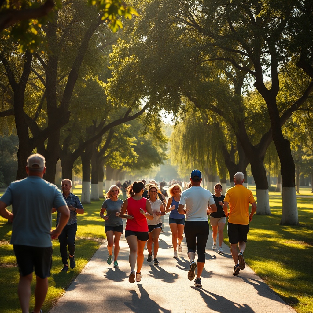 Diverse adults exercising in a sunlit park